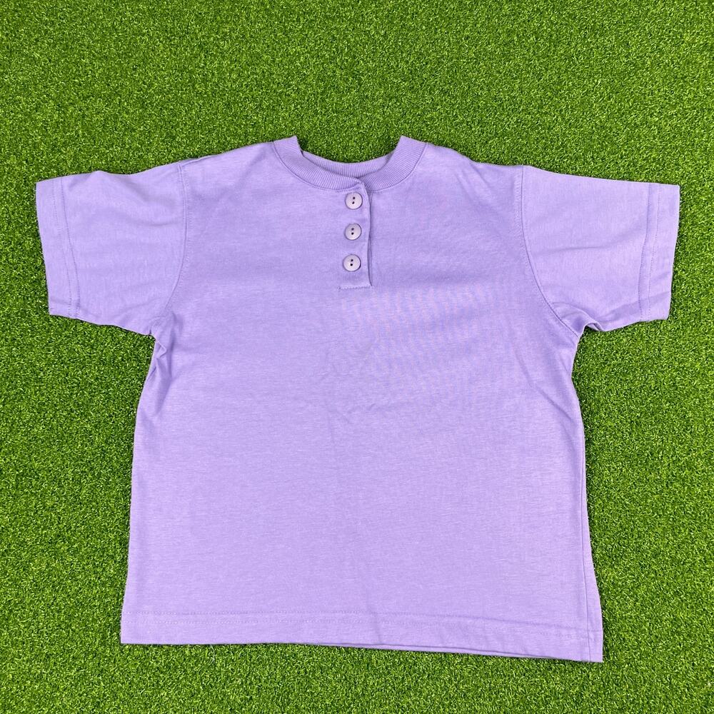 Vintage New Moves Kids Purple Short Sleeve Henley Blank T-Shirt Sz M